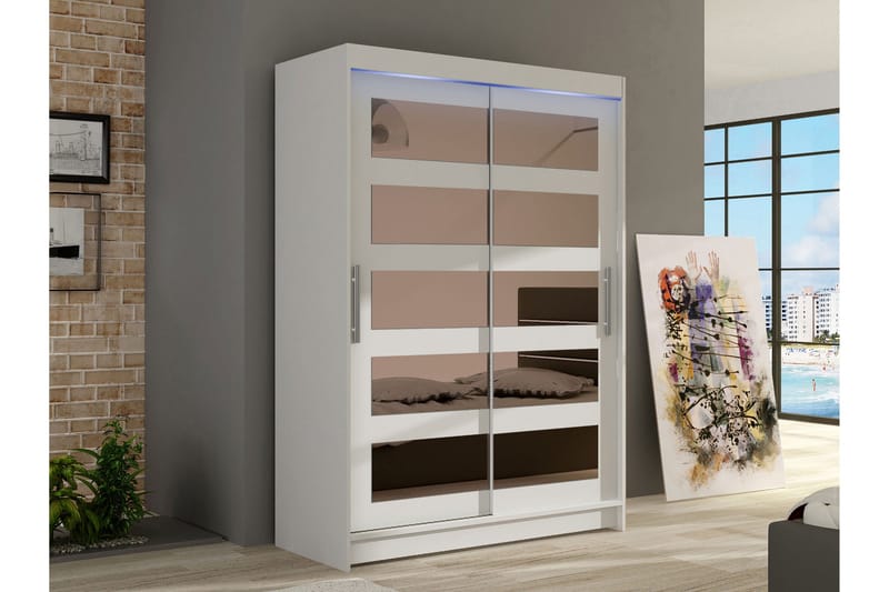 Biscayne Garderob m. Spegel 120x200 cm - Vit - Förvaring - Klädförvaring - Garderob & garderobssystem