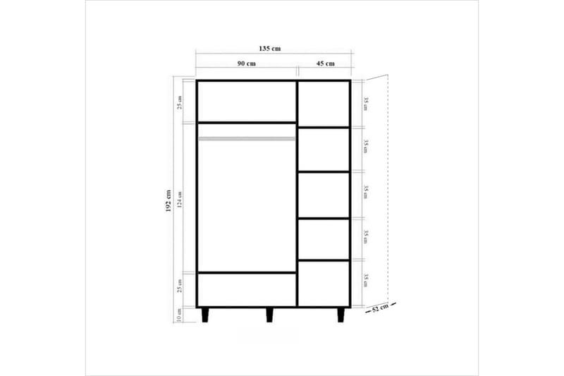 Brokind Garderob 135 cm - Brun - Garderob & garderobssystem - Klädskåp & fristående garderob