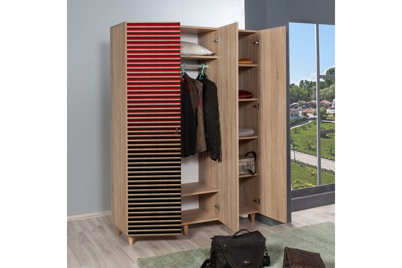Brokind Garderob 135 cm i Trä - Röd - Förvaring - Klädförvaring - Garderob & garderobssystem