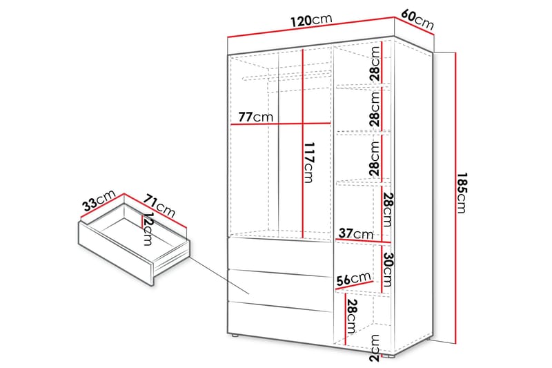 Buhan Garderob 120x185 cm - Beige/Brun - Förvaring - Klädförvaring - Garderob & garderobssystem