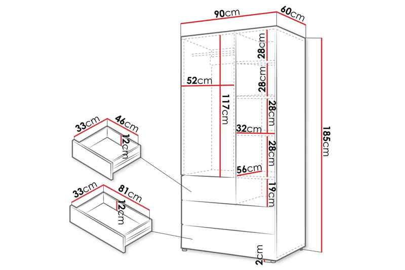 Buhan Garderob 90x185 cm - Beige/Brun - Förvaring - Klädförvaring - Garderob & garderobssystem