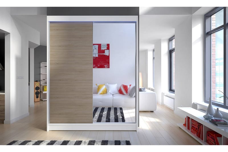 Camino Garderob 150x58x200 cm LED-belysning - Beige/Vit - Förvaring - Klädförvaring - Garderob & garderobssystem - Klädskåp & fristående garderob