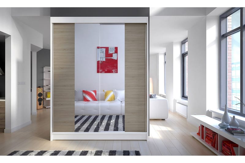 Camino Garderob 150x58x200 cm LED-belysning - Beige/Vit - Förvaring - Klädförvaring - Garderob & garderobssystem