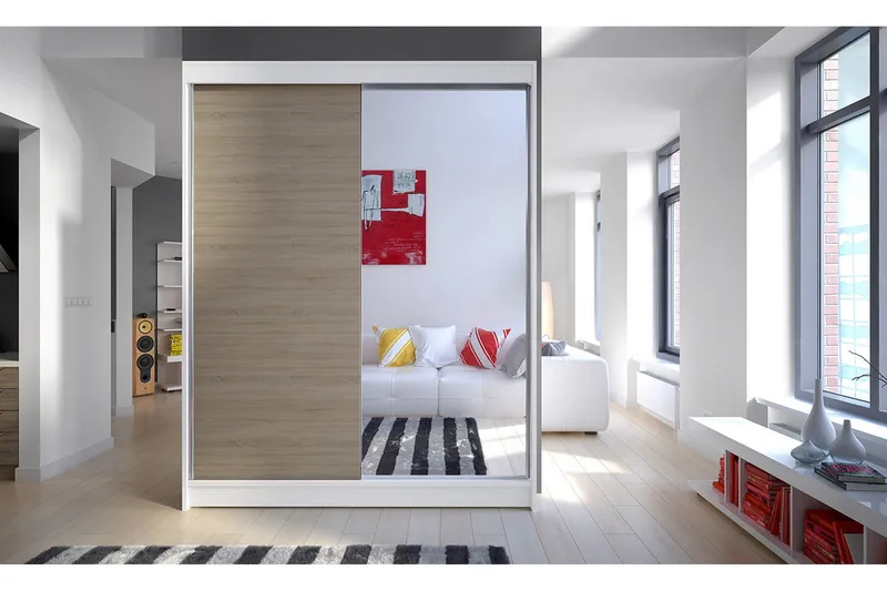 Camino Garderob 150x58x200 cm LED-belysning - Beige/Vit - Förvaring - Klädförvaring - Garderob & garderobssystem