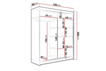 Camino Garderob 150x58x200 cm LED-belysning - Beige/Vit - Förvaring - Klädförvaring - Garderob & garderobssystem