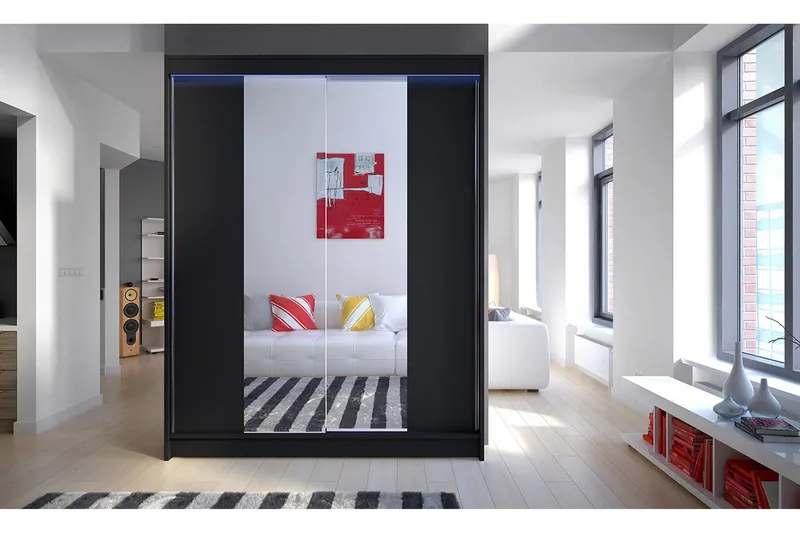 Camino Garderob 150x58x200 cm LED-belysning - Svart - Förvaring - Klädförvaring - Garderob & garderobssystem - Klädskåp & fristående garderob