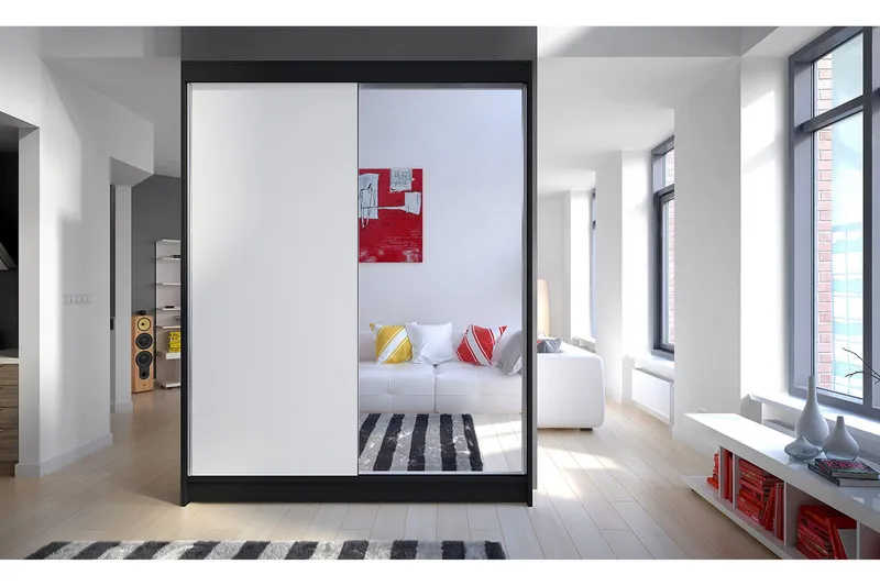 Camino Garderob 150x58x200 cm LED-belysning - Svart/Vit - Förvaring - Klädförvaring - Garderob & garderobssystem