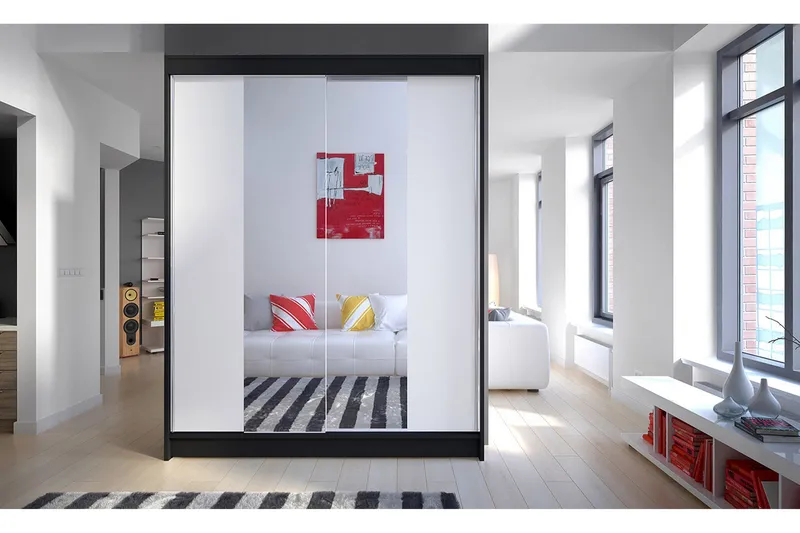 Camino Garderob 150x58x200 cm LED-belysning - Vit/Svart - Förvaring - Klädförvaring - Garderob & garderobssystem