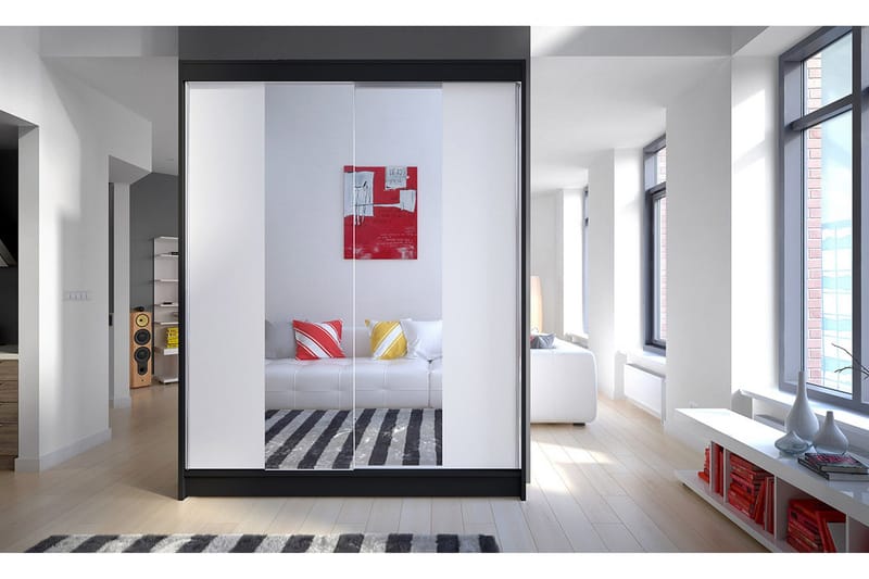 Camino Garderob 150x58x200 cm LED-belysning - Vit/Svart - Förvaring - Klädförvaring - Garderob & garderobssystem