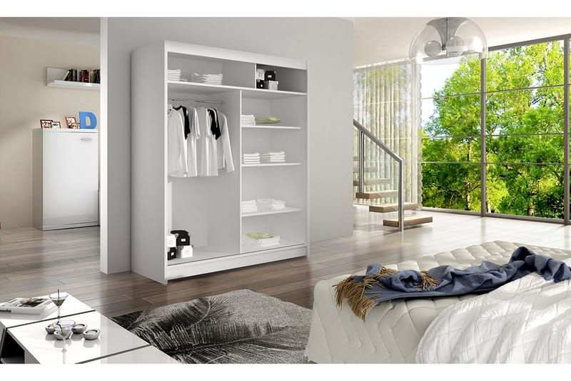 Camino Garderob 58x150 cm LED-belysning - Svart/Vit - Förvaring - Klädförvaring - Garderob & garderobssystem
