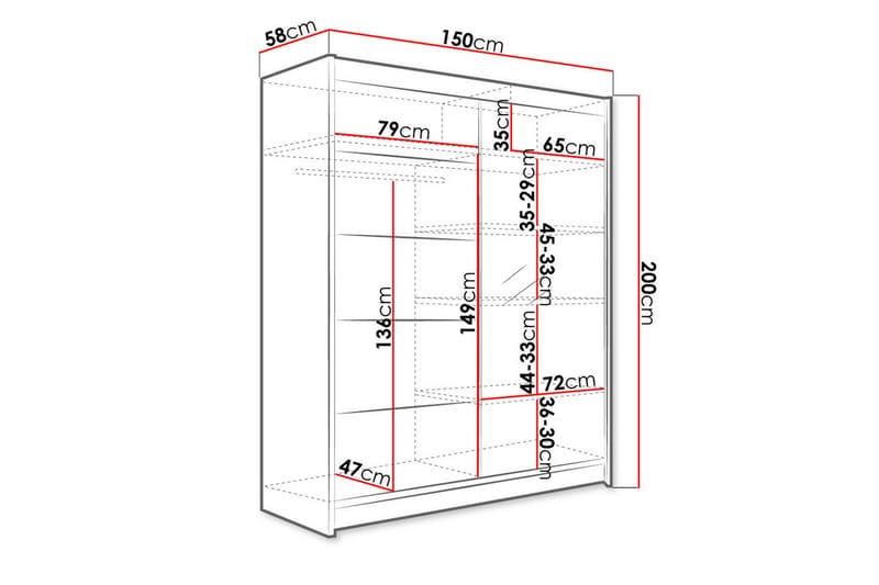 Camino Garderob 58x150 cm LED-belysning - Svart/Vit - Förvaring - Klädförvaring - Garderob & garderobssystem