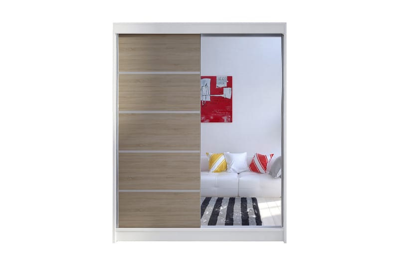 Camino Garderob 58x150 cm LED-belysning - Vit/Ek - Förvaring - Klädförvaring - Garderob & garderobssystem