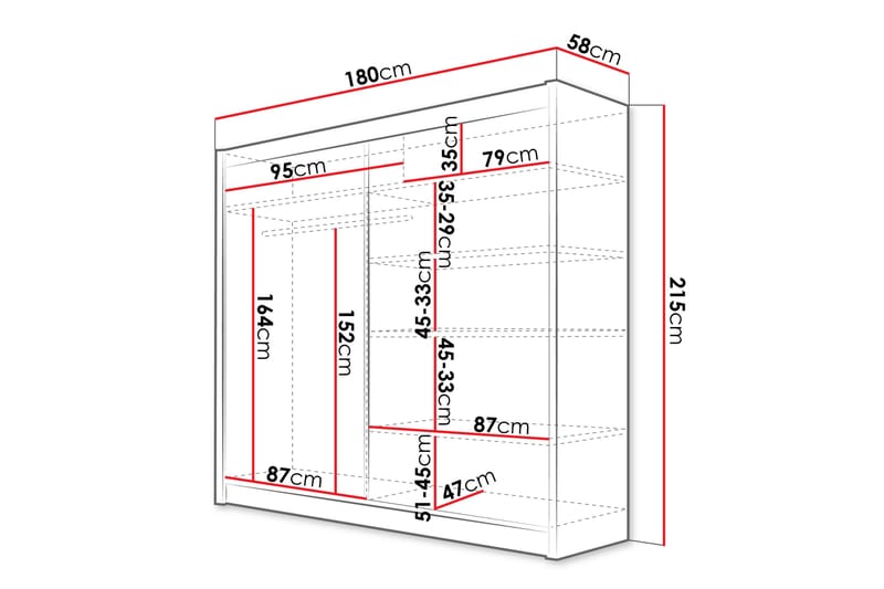 Canderbury Garderob 180x215 cm - Svart/Vit - Förvaring - Klädförvaring - Garderob & garderobssystem