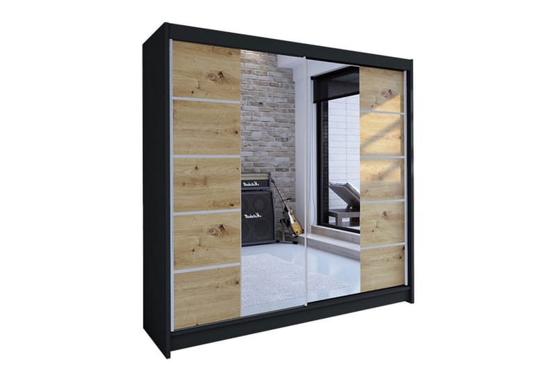 Canderbury Garderob i Trä med Glasdetaljer, Svart|Beige