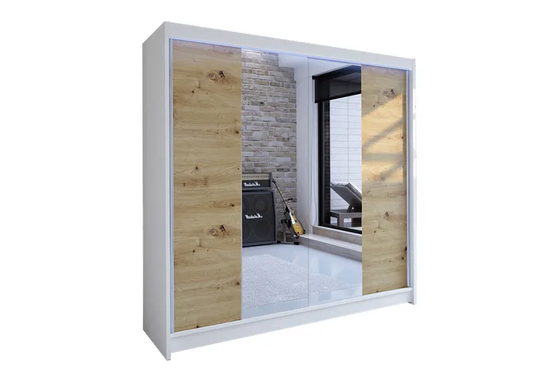 Canderbury Garderob i Tr ä med Glasdetaljer, Vit|Beige