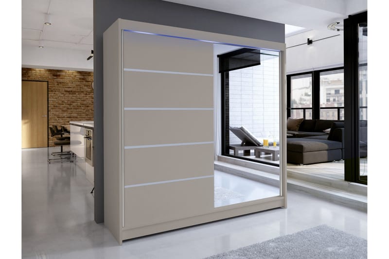 Canderbury Garderob m. Spegel 180x215 cm - Beige - Förvaring - Klädförvaring - Garderob & garderobssystem