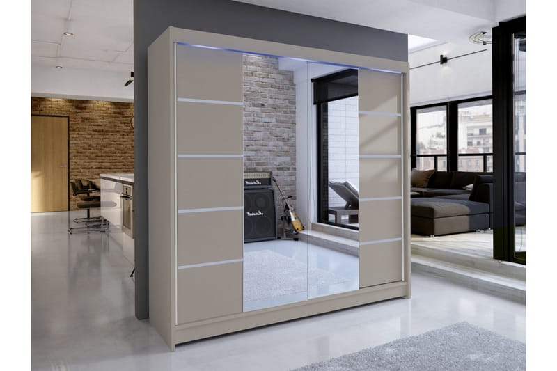 Canderbury Garderob m. Spegel 180x215 cm - Beige - Förvaring - Klädförvaring - Garderob & garderobssystem