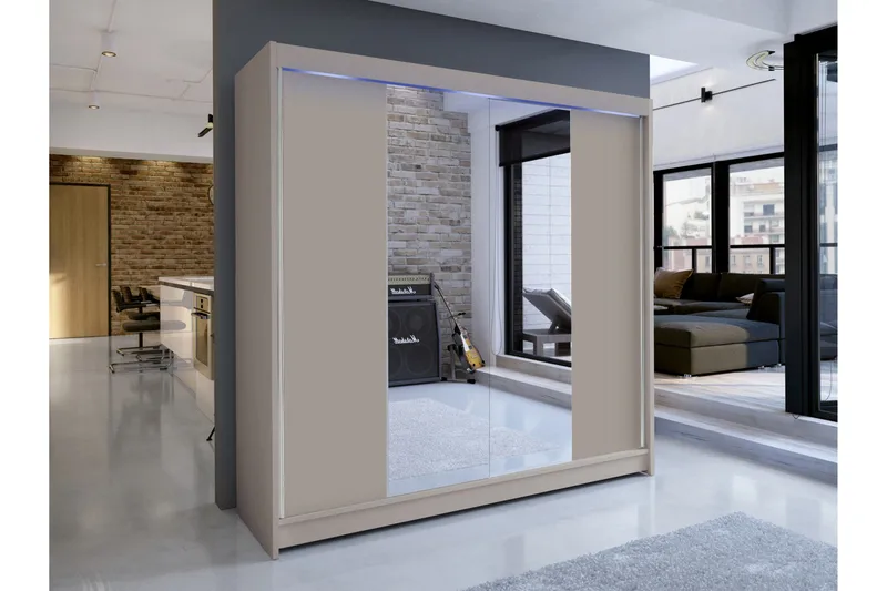 Canderbury Garderob m. Spegel 180x215 cm - Beige - Förvaring - Klädförvaring - Garderob & garderobssystem