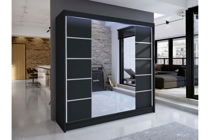 Canderbury Garderob m. Spegel 180x215 cm - Grå - Förvaring - Klädförvaring - Garderob & garderobssystem