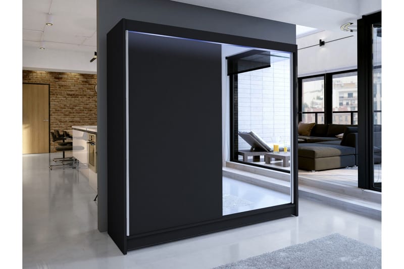 Canderbury Garderob m. Spegel 180x215 cm - Svart - Förvaring - Klädförvaring - Garderob & garderobssystem