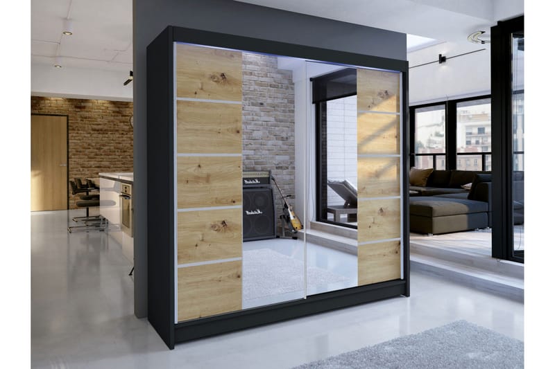 Canderbury Garderob m. Spegel 180x215 cm - Svart/Brun - Förvaring - Klädförvaring - Garderob & garderobssystem