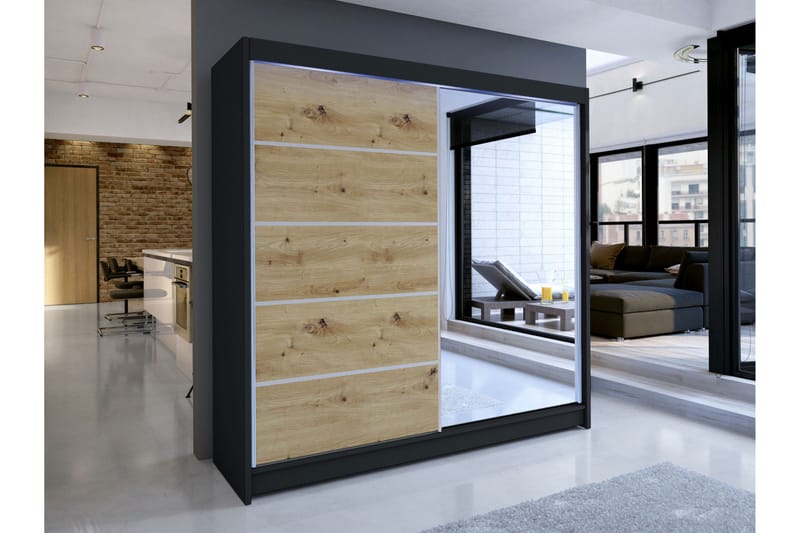 Canderbury Garderob m. Spegel 180x215 cm - Svart/Brun - Förvaring - Klädförvaring - Garderob & garderobssystem