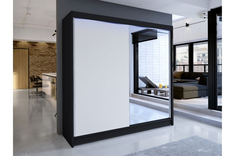 Canderbury Garderob m. Spegel 180x215 cm - Svart/Vit - Förvaring - Klädförvaring - Garderob & garderobssystem