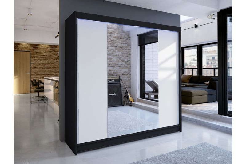 Canderbury Garderob m. Spegel 180x215 cm - Svart/Vit - Förvaring - Klädförvaring - Garderob & garderobssystem