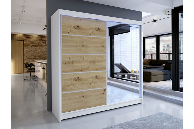 Canderbury Garderob m. Spegel 180x215 cm - Vit/Brun - Förvaring - Klädförvaring - Garderob & garderobssystem