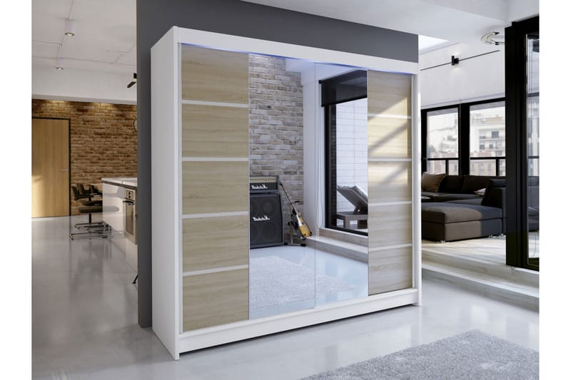 Canderbury Garderob m. Spegel 180x215 cm - Vit/Brun - Förvaring - Klädförvaring - Garderob & garderobssystem