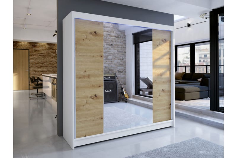 Canderbury Garderob m. Spegel 180x215 cm - Vit/Brun - Förvaring - Klädförvaring - Garderob & garderobssystem