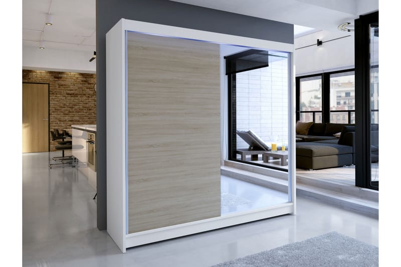 Canderbury Garderob m. Spegel 180x215 cm - Vit/Brun - Förvaring - Klädförvaring - Garderob & garderobssystem