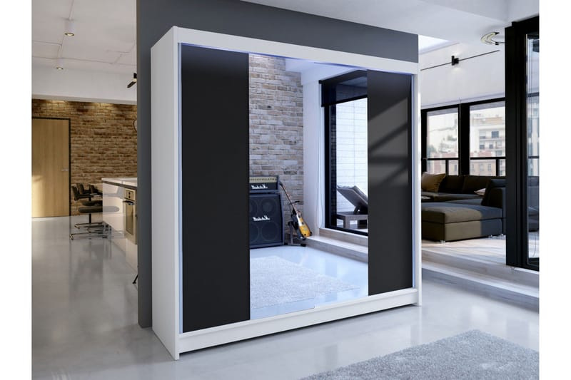 Canderbury Garderob m. Spegel 180x215 cm - Vit/Svart - Förvaring - Klädförvaring - Garderob & garderobssystem