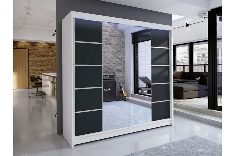 Canderbury Garderob m. Spegel 180x215 cm - Vit/Svart - Förvaring - Klädförvaring - Garderob & garderobssystem