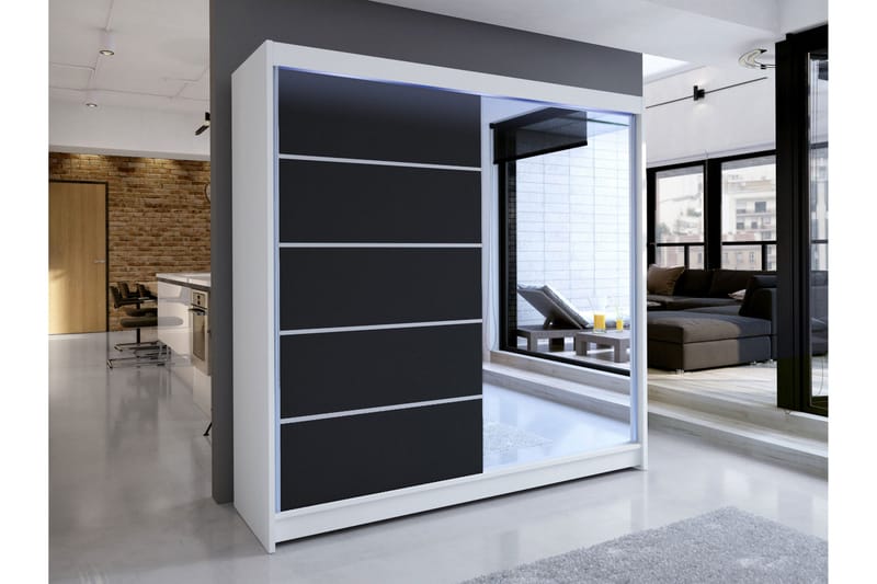 Canderbury Garderob m. Spegel 180x215 cm - Vit/Svart - Förvaring - Klädförvaring - Garderob & garderobssystem