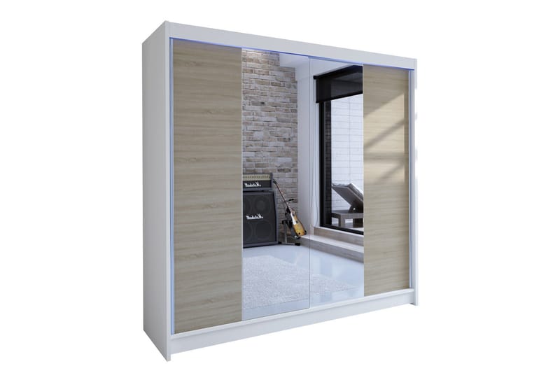 Canderbury Garderob med Spegel 180x215 cm, Brun/Vit