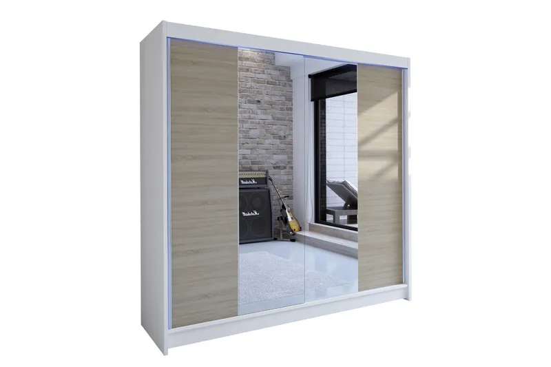 Canderbury Garderob med Spegel 180x215 cm, Brun/Vit