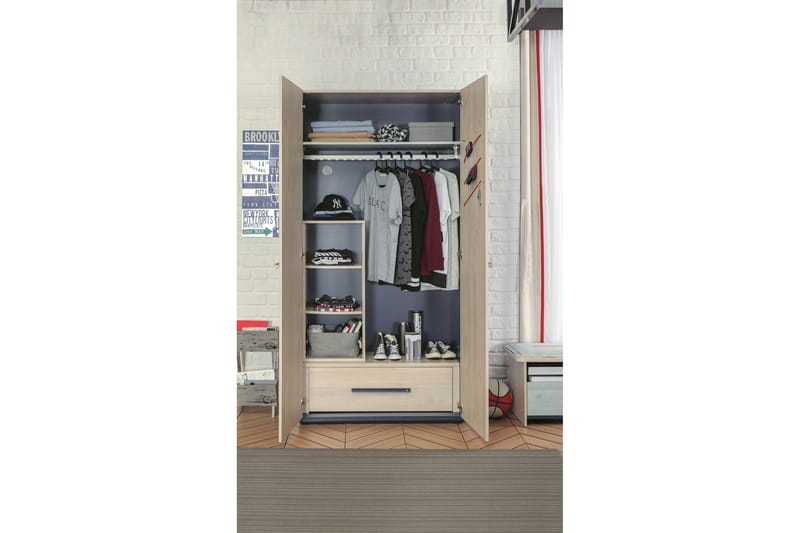 Casaria Garderob 101x203 cm Brun/Blå - Hanah Home - Garderob & garderobssystem - Klädskåp & fristående garderob