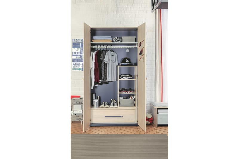 Casaria Garderob 101x203 cm Brun/Blå - Hanah Home - Garderob & garderobssystem - Klädskåp & fristående garderob