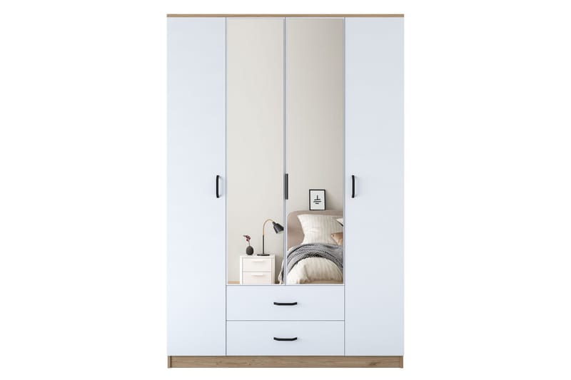 Caturai Garderob med Spegel - Valnöt/Vit - Förvaring - Klädförvaring - Garderob & garderobssystem