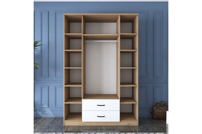 Caturai Garderob med Spegel - Valnöt/Vit - Förvaring - Klädförvaring - Garderob & garderobssystem