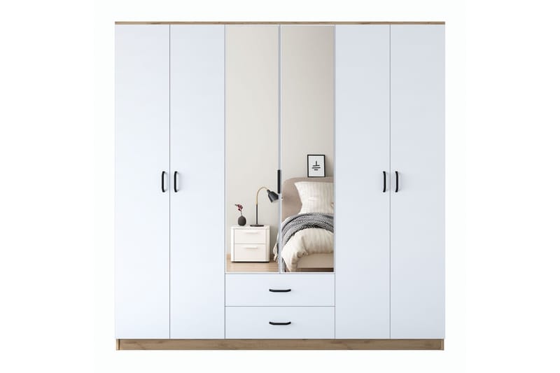 Caturai Garderob med Spegel - Valnöt/Vit - Förvaring - Klädförvaring - Garderob & garderobssystem