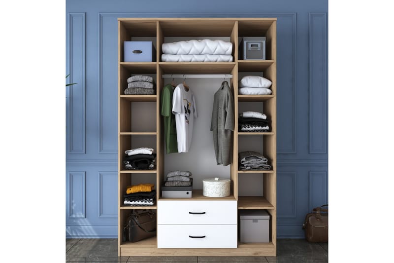 Caturai Garderob med Spegel - Valnöt/Vit - Förvaring - Klädförvaring - Garderob & garderobssystem