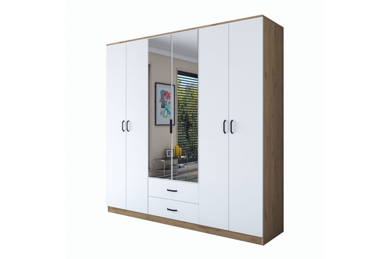 Caturai Garderob med Spegel - Valnöt/Vit - Förvaring - Klädförvaring - Garderob & garderobssystem