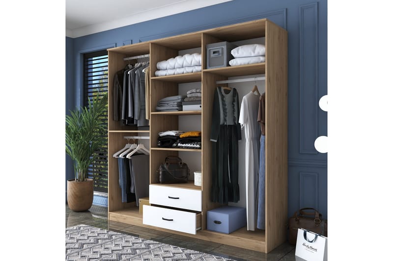 Caturai Garderob med Spegel - Valnöt/Vit - Förvaring - Klädförvaring - Garderob & garderobssystem