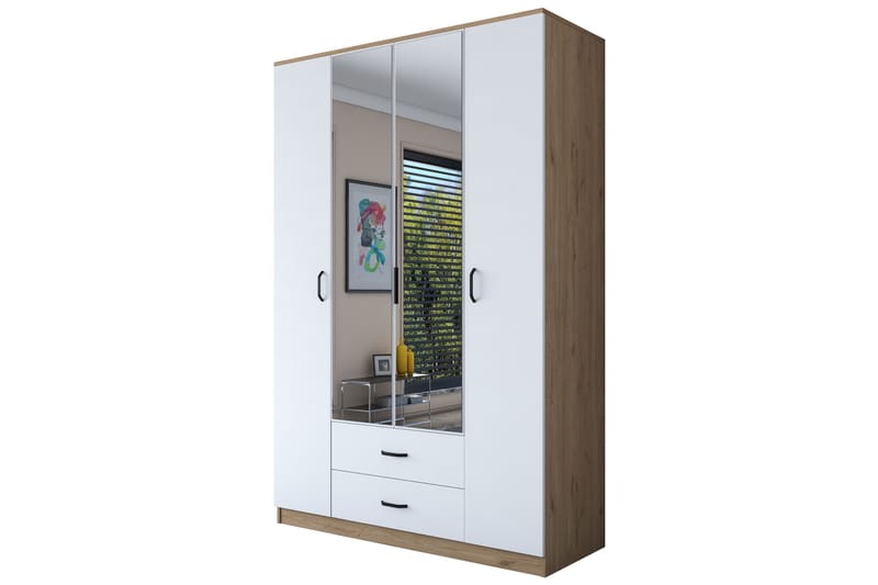 Caturai Garderob med Spegel - Valnöt/Vit - Förvaring - Klädförvaring - Garderob & garderobssystem