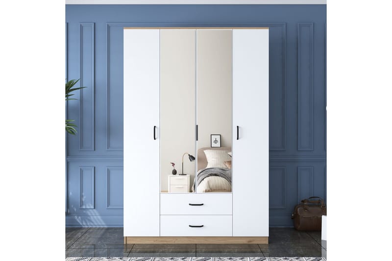 Caturai Garderob med Spegel - Valnöt/Vit - Förvaring - Klädförvaring - Garderob & garderobssystem