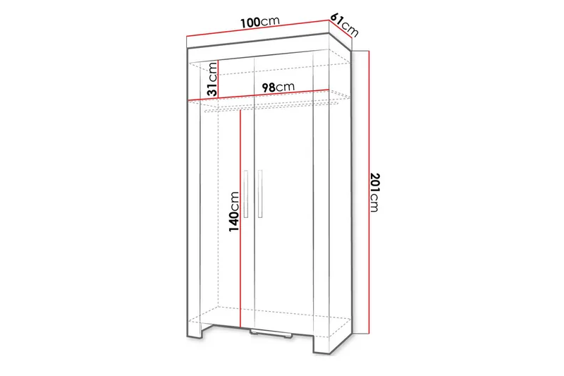 Cezar Garderob 100x60x201 cm Ek - Förvaring - Klädförvaring - Garderob & garderobssystem