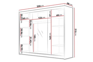 Cinerea Garderob med Spegel 250x215 cm - Vit/Svart - Förvaring - Klädförvaring - Garderob & garderobssystem