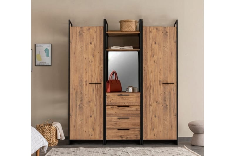 Collinner Garderob 52x64 med Spegel 4 Skåp - Natur - Förvaring - Klädförvaring - Garderob & garderobssystem